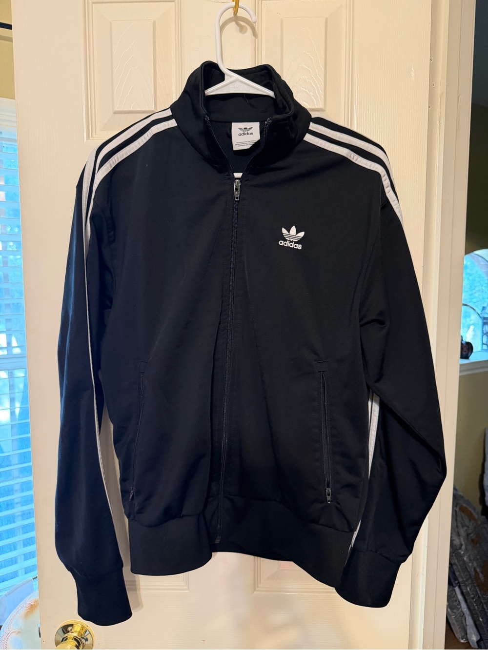 adidas Black Track Jacket with White Stripes
